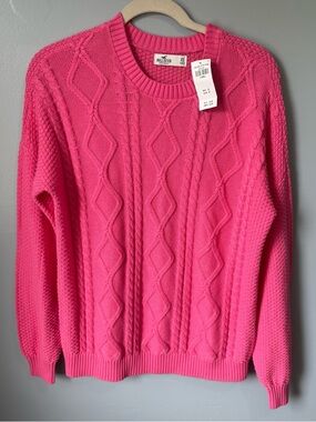 Hollister Barbie Pink Oversized Cable Knit Sweater Size XS